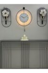SODEF 3-Piece Black Fred LED Elegante Set - Large Size (19.7 x 29.5 in) Modern Decorative Metal Wall Clock with Crystal LED Hub, Ultra-Quiet Quartz Movement, Secure Hanging System - Black