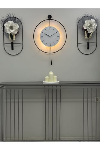 SODEF 3-Piece Black Fred LED Elegante Set - Large Size (19.7 x 29.5 in) Modern Decorative Metal Wall Clock with Crystal LED Hub, Ultra-Quiet Quartz Movement, Secure Hanging System - Black
