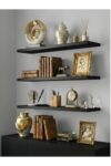 SODEF 3-Piece MDF Wall Shelf Set 23.6x5.9 in - Modern Floating Bookshelf for Living Room Kitchen Bathroom Office - Black Finish - Includes Mounting Hardware
