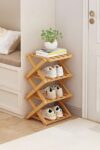 SODEF 4-Tier Accordion Shelf Rack - Expandable Storage Organizer for Shoes, Bathroom, Toys, and Home Decor | Brown Finish | 39.4 inches Wide - 4
