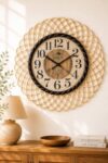 SODEF Bohemian Rattan Frame Wall Clock 16.9 inches Decorative Living Room Clock Silent Non-Ticking Mechanism Modern Scandinavian Home Accent White/ - White/Natural