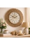 SODEF Bohemian Rattan Look Wall Clock 16.9 inches Decorative Living Room Clock Silent Non-Ticking Mechanism Modern Scandinavian Home Decor Accent for Office Entryway - Beige