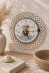 SODEF Cute Sailor Bear Themed Room Clock 16.9 Inches Colorful Decorative Clock with Rattan Frame Silent Movement Appropriate for ' Rooms - Multicolor