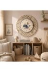 SODEF Cute Whale Theme Room Clock 16.9 Inches White Decorative Clock with Rattan Frame Silent Movement Appropriate for ' Rooms - White