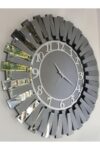 SODEF Decorative Wall Clock 33.5 in Diameter Smoked Silver Modern Design with Mirror and Numerals for Living Room Office Home Decor
