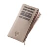 SODEF Genuine Leather Long Card Holder Wallet Mink Color with Zippered Compartment for Bills 7.1 x 3.1 inches
