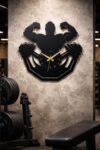 SODEF Gym and Fitness Themed Wood Wall Clock - Modern Black Design, 19.7 x 19.7 in - Silent Quartz Movement for Home, Gym, Office Decor - Black