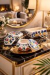 SODEF Handmade Ceramic Iznik Tile Covered Box Set, Decorative Storage Containers for Jewelry, Powder, and Small Items, Traditional Motif, Multicolor, 3-Piece Set