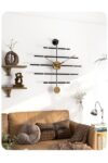 SODEF Minimalist Wall Clock 23.6 in Black Metal with Gold Accents, Ultra-Quiet Quartz Movement, Decorative Modern Design for Living Room, Asymmetrical Shape - Black
