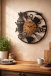 SODEF Modern Cafe Wall Clock 18.9 x 18.9 inches Black MDF Wood Silent Sweep Movement for Kitchen Restaurant Home Decor Battery Operated - Black