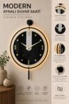 SODEF Modern Metal Wall Clock 15.7 x 23.6 in with Real Glass and Light - Gold and Black Design - Silent Operation, Battery Powered for Home and Office - Gold-SİYAH