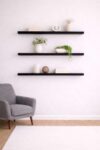 SODEF Set of 3 Large Floating Wall Shelves 35.4 in Width Black MDF with Hidden Mounts for Books and Decor