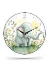 SODEF 's Room Wall Clock Cute Elephant Design 10.2 in Silent Mechanism Plastic Decorative Clock for Battery Operated - MYK9920-5 Fil