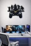 SODEF Video Game Themed Wooden Wall Clock - Modern Design, Large 20"x20" Wall Decor, Battery Operated for Wireless Placement, Black Finish - Black