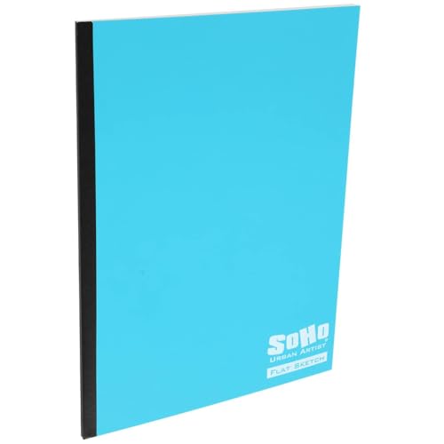 SoHo Urban Artist Tape Bound Lay Flat Sketch Book, Blue Cover, 9x12 30 Sheets, Smooth Mixed Media Sketchbook, 71lb. (106 GSM) Paper Travel Art Journal, Customizable Soft Cover