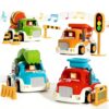 soi-meme 4 Pack Car Toys for Toddler 1-3 Year Old Boys,Push-and-Go Friction Powered Cars with Lights & Music,Truck Roadblock Toys Set,Gifts for 1+ Year Old Baby Boy Girl