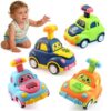 soi-meme 4 Pack Press and Go Car Toys for Toddlers 1-3 Year Old Boys, Easy Push Down Action, Certified CPSC- Learning Cause Effect Toddler Toy, Gifts for 1+ Year Old Baby Boy Girl