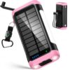 Solar Power Bank Portable Charger 66800mAh Battery Pack for Camping(Pink)