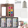 Soleeya Mini Watercolor Paint Set, Portable Travel Kit with Palette, Sketchbook, Pens, 24 Acrylic Paints for Beginners and Artists