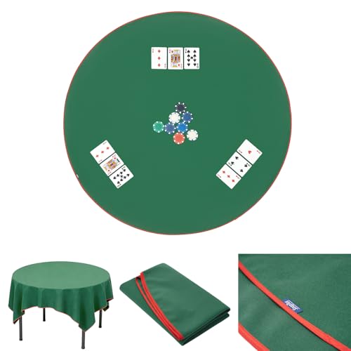 Solid Green Poker Table Cloth, 320gsm Lightweight Waterproof Table Mat with Fastener Tape, Reusable Washable Round Table Cover, 59 Inch Diameter for Poker, Mahjong, Card Games and Board Games