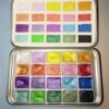 Solid Watercolor 20 Colors Paints Set Textured Pearlescent Pigment Metallic Glitter Portable Art Supplies