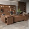 Solid Wood L Shaped Executive Office Desk with Storage Cabinet & USB Ports