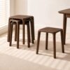 Solid Wood Stool，Walnut Color Square Shape Stackable Wooden Stools