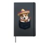 Sombrero Welsh Corgi Dog Playing Guitar Cinco de Mayo Hardcover Journal, Black