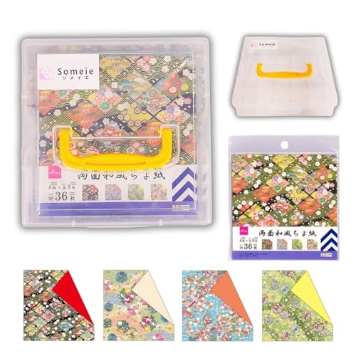 Someie|Origami Paper|Origami kit|Craft|6 Inch Origami Paper Storage Container |double sided Japanese pattern sheets 4pattern×9sheet each total 36 sheets (double sided Japanese pattern)