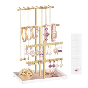 SONGMICS Jewelry Stand Holder Organizer,14.5" Sturdy Hanger for 80 Pcs Jewelry, Gift for Women, Gold UJJS036AB01