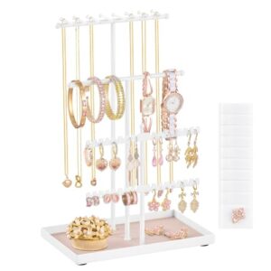 SONGMICS Jewelry Stand Holder Organizer:,14.5" Sturdy Hanger for 80 Pcs Jewelry, Gift for Women, White UJJS036WG03