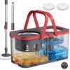 SONGMICS Spin Mop and Bucket Set, 2 Washable Microfiber Mop Heads, Wheels