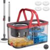 SONGMICS Spin Mop and Bucket Set, 4 Washable Microfiber Mop Heads, Wheels