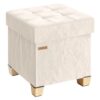 SONGMICS Storage Ottoman, Textured PU Leather Footstool with Legs, Footrest with Cushion, for Living Room and Bedroom, 15 x 15 x 15.7 Inches, White, Minota Collection ULSF523WD01