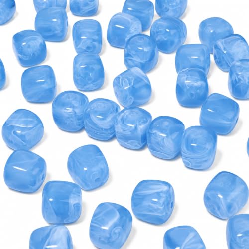 Song Xi 70PCS Blue-White Chunky Square Acrylic Beads for Jewelry Making, Boho Style Tooth Shape Resin Beads for Bracelet Necklace Earrings Keychain, Arts and Crafts (15.5mmX16.5mm)