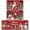 Sonwyoung 3 Pcs Christmas Kitchen Rugs and Mats Set, Red Xmas Non Slip Floor Mats, Waterproof Runner Rug with Santa, Snowman & Christmas Tree for Winter Kitchen Bathroom Door Party Decor