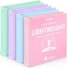 Sooez 1 Inch Binders 3 Ring, 4 Pack Lightweight Binders with Slim Flexible PP Covers, Round Rings, 2 Interior Pockets, Holds 175 Sheets, Pastel Colors for School, Office & Home Organization