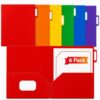 SortRax Plastic Folders with Pockets, 3 Hole Punched, 1/3 Cut Tabs, Assorted Colors, 6 Pack