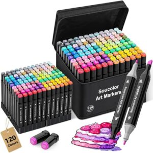 Soucolor 120 Alcohol Markers,Dual Tip,Refillable,Stand+Case,Art Supplies