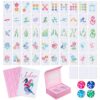 Soulchen 168 Pcs Large Print Mahjong Cards, Dice and Box Set,Floral,Pink