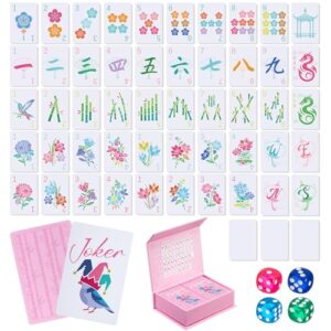 Soulchen 168 Pcs Large Print Mahjong Cards, Dice and Box Set,Floral,Pink