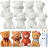 Soulchen 17 Pcs Paint Your Own Bow-Knot Bear Ceramic Paint Craft Set Include 12 Unpainted Ceramic Bears 2 Strips of Paints with 2 Brushes 1 Palette Toys Gift for Birthday