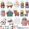 Soulchen 24 Sets Nativity Scene Ceramic Painting Kit DIY Religious Ceramic Paint Your Own Plaster Jesus Birth Theme Christmas Nativity Crafts Ornaments for Holiday DIY Paint Easter Activity Set