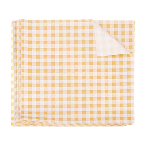 sourcing map 30pcs Square Checkered Wax Paper Sheets 7.09" x 7.09" Oil-Absorbing Dry Food Wrapping Paper for Sandwich Baking Paper Liners Picnic Basket Bread Hamburger Wrap Kitchen, Yellow