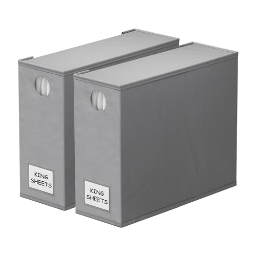 SpaceAid 2 Pack Bed Sheet Organizers and Storage, Foldable Sheet Organizer for Linen Closet, Sheets Set Folder Keeper with Window XL (Queen & King Size) Organizing Bedding Container, Gray
