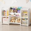 SpaceAid 6-in-1 Bookshelf Storage Organizer, Montessori Bookcase for Toddlers, Wooden Book Rack Shelf Cabinet Furniture for Kids Rooms, Playroom, Nursery and Classroom, 45.6“ Wide, White