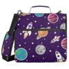 Space Planets Purple Zipper Binder Bag 3 Ring File Folder Large Zippered Binder Document Organizer with Shoulder Strap Fits Laptop for Office School College Supplies