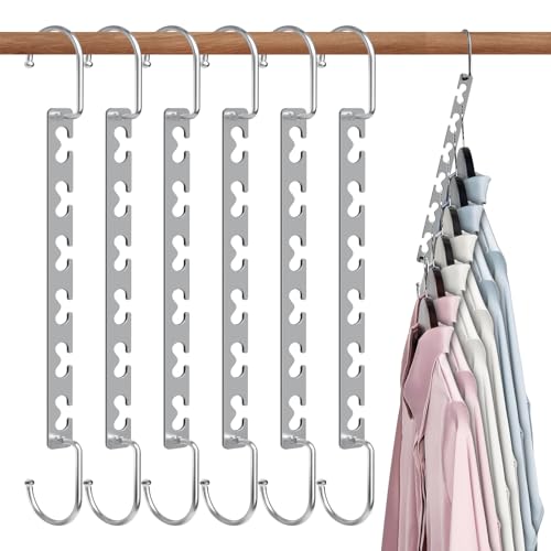 Space Saving Hangers for Clothes 6 Pack, Sturdy Metal Hangers Wardrobe Organizer, Magic Cascading Hanger, Closet Space Saver Closet Organizers and Storage