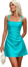 Spaghetti Straps Satin Homecoming Dresses Turquoise Short Mini Formal Dress US12