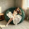 Sparkle Velvet Bean Bag Chair, Memory Foam Oversized Bean Sofa Adults Kids Indoor, 4FT Green